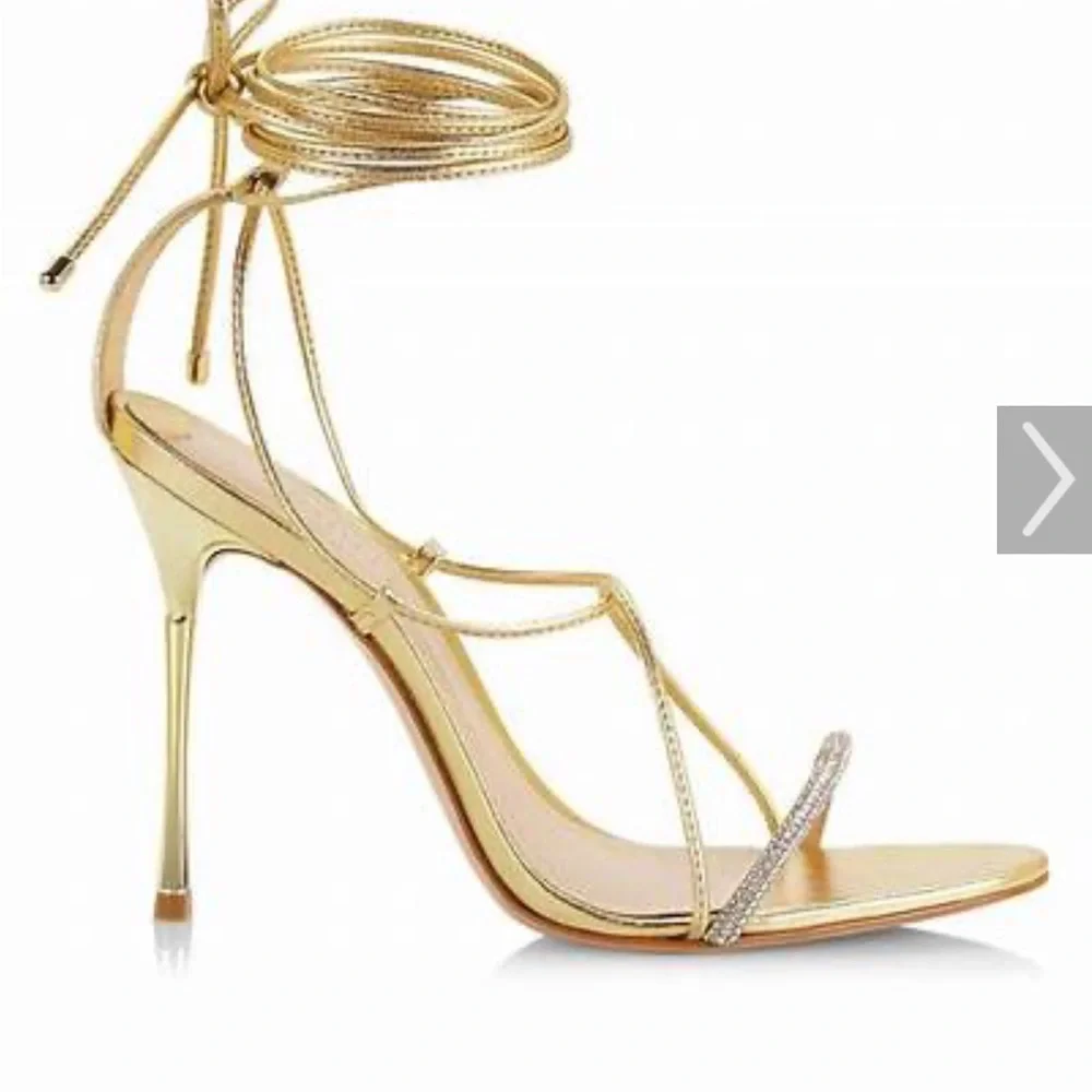 Schutz Gold Adeline CrystalEmbellished Metallic LaceUp Sandals - Picture 2 of 4